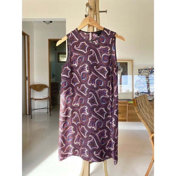 SOLD - THEORY Brindina Dress Silk Lamb Leather Trim - Picture 5 of 8